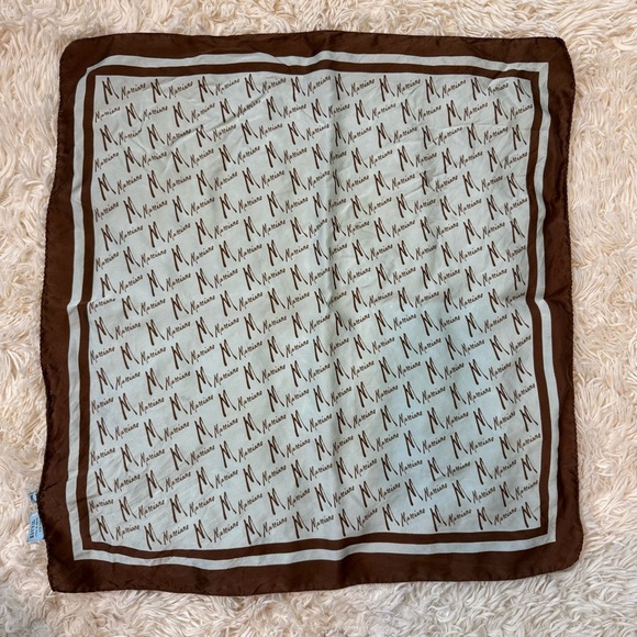 Marciano 100% silk scarf logo pattern made in Italy baby blue brown 21”x21” - Picture 1 of 5